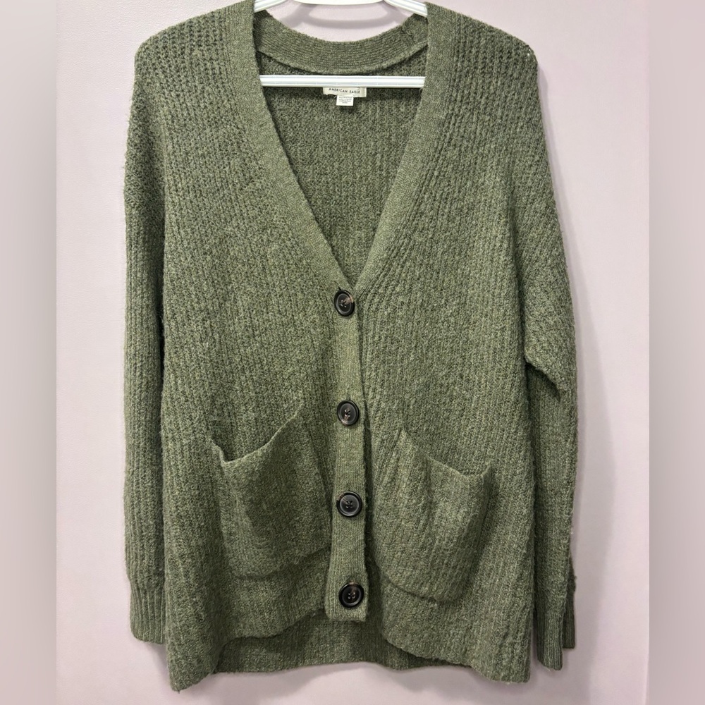 American Eagle Oversized Green Cardigan Sweater Womens XS Cozy Button Front